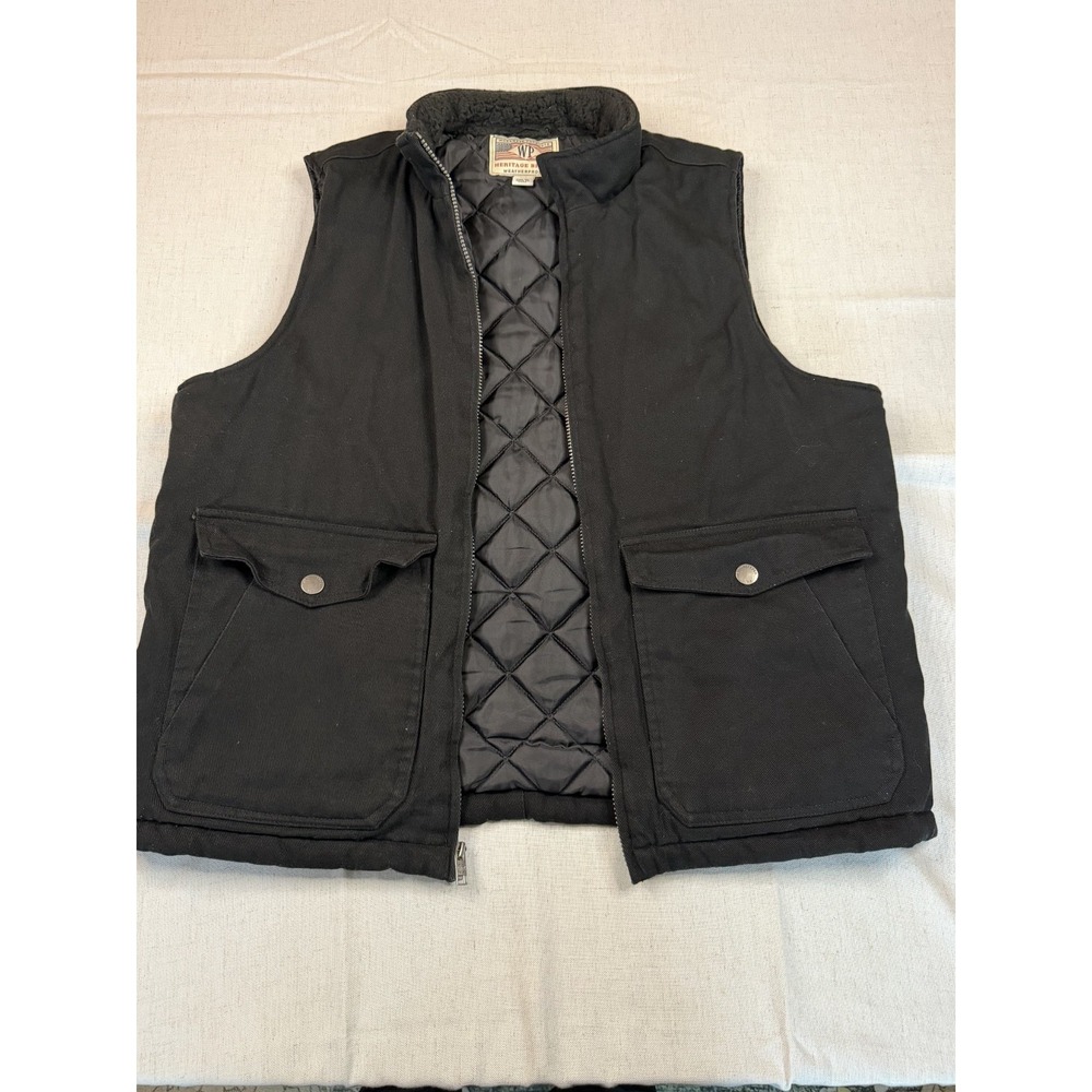 Heritage Brand Mens Vest Large Black Canvas Workwear Sherpa Collar Full Zip